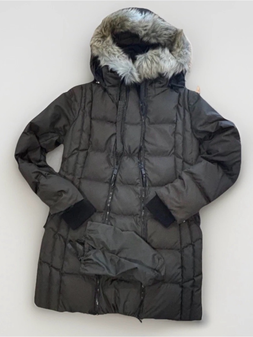 Maternity Puffer Coat Size XS Down Blend Jacket Extender Thyme Faux Fur Brown
